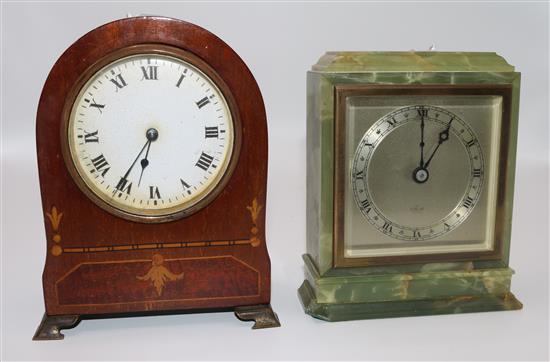 Onyx mantel clock (a.f) and an Edwardian mantel clock